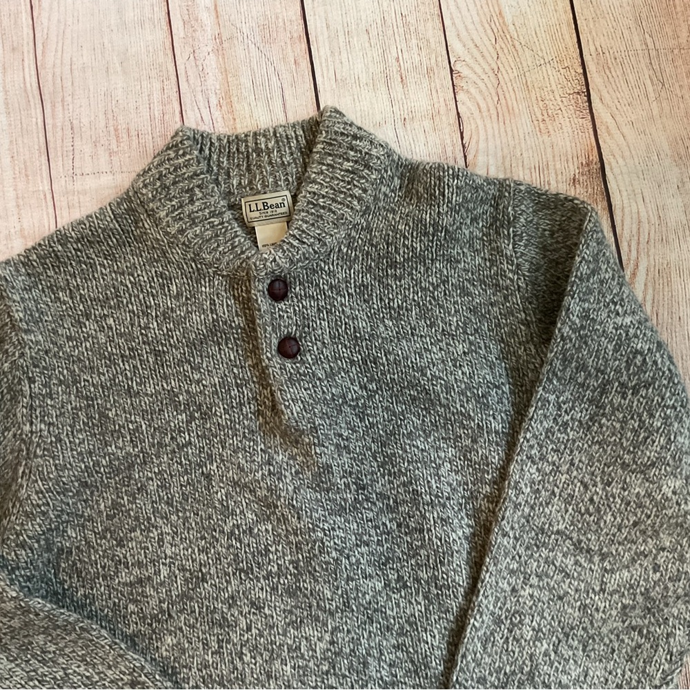 LKNU Mens VTG LL Bean marled gray 100% wool henley sweater M - Picture 7 of 7